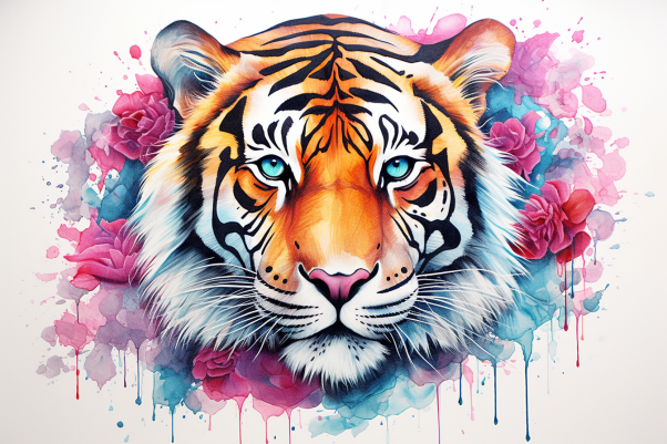 Pretty Tiger In Watercolor  Diamond Painting Kits