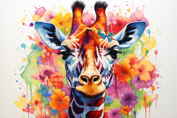 Watercolor Giraffe And Flowers  Diamond Painting Kits