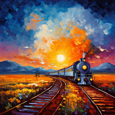 Bright Sunset And Locomotive Train