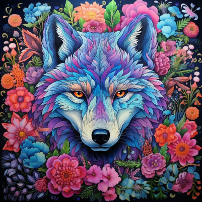 Playful Wolf Among Flowers