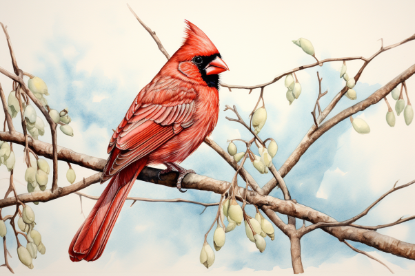 Watercolor Red Cardinal On A Branch  Diamond Painting Kits