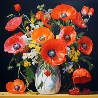Featuring Blooming Poppies In A Vase