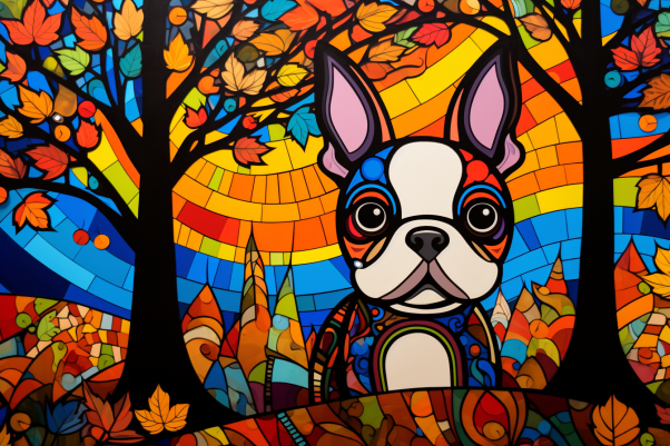 Stained Glass Boston Terrier In Fall
