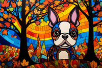 Thumbnail for Stained Glass Boston Terrier In Fall