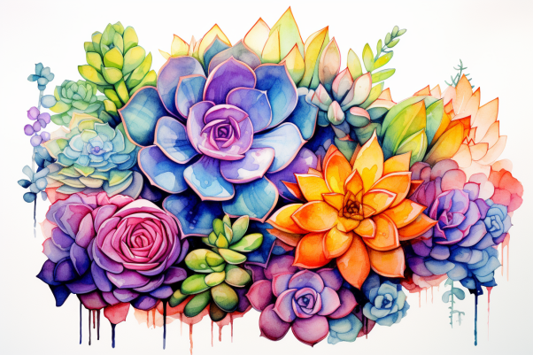 Watercolor Succulent Bouquet