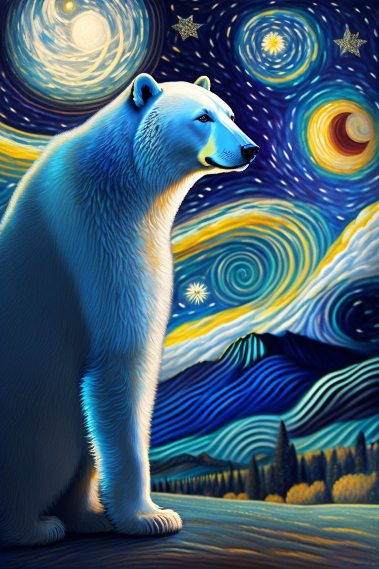 Polar Bear On A Beautiful Starry Evening