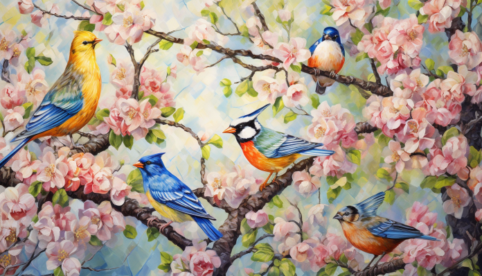 Five Birds On Branches  Diamond Painting Kits