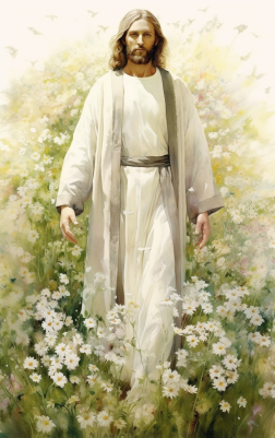 Jesus Surrounded By White Flowers And A Heavenly Glow