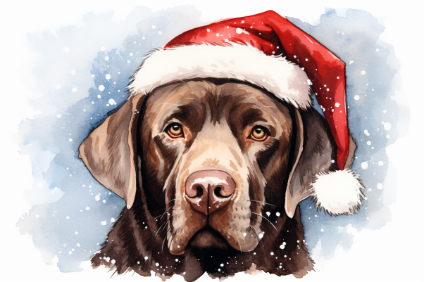 Chocolate Labrador In Santa Hat