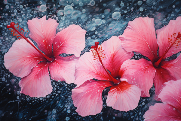 Pink Hibiscus Water Drops  Diamond Painting Kits