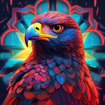 Serious Eagle With Red And Blue Feathers