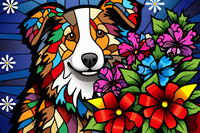 Thumbnail for Bold Colorful Australian Sheperd And Flowers  Diamond Painting Kits