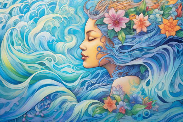Graceful Ocean Girl And Her Flowers  Diamond Painting Kits