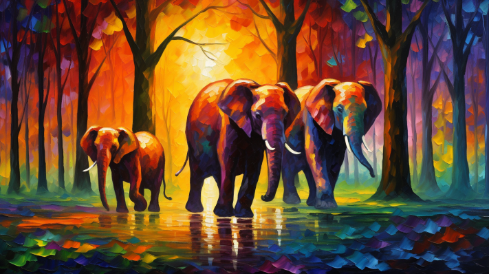 Three Elephants On A Walk