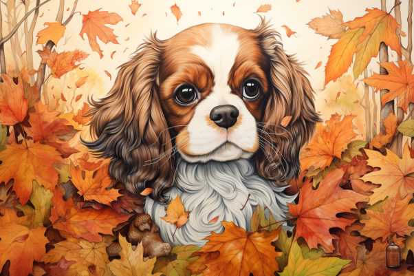 King Charles Spaniel In Leaves