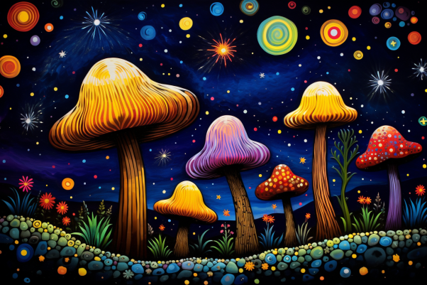 Fun Starry Night And Mushrooms