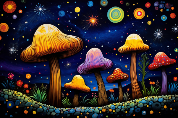 Fun Starry Night And Mushrooms  Diamond Painting Kits