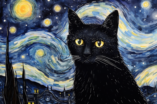 Black Kitty On A Starry Night  Diamond Painting Kits