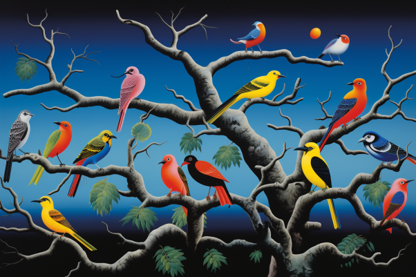 Colorful Birds On Branches  Diamond Painting Kits