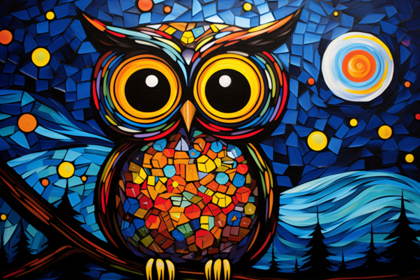 Owl Starry Night On Stained Glass  Diamond Painting Kits