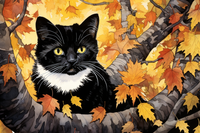 Thumbnail for Black And White Cat In Leaves
