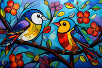 Thumbnail for Two Sweet Colorful Birds On A Branch  Diamond Painting Kits