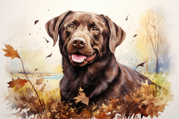 Chocolate Labrador In The Fall