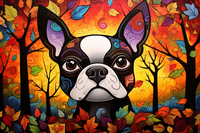 Thumbnail for Abstract Boston Terrier In Leaves