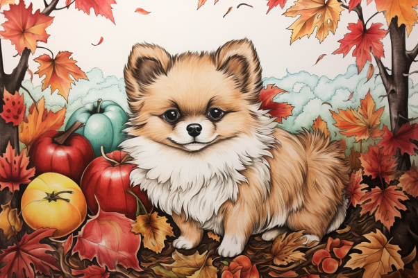 Pomeranian On A Fall Day