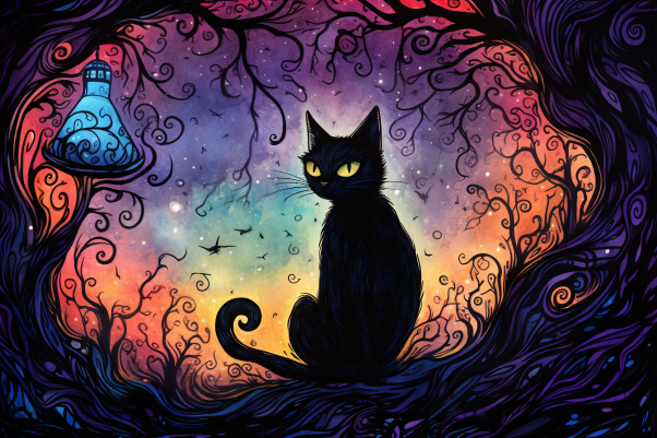 Black Cat On Halloween Night