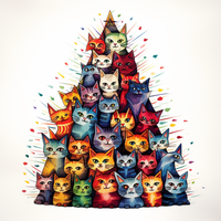 Thumbnail for Watercolor Multicolor Cat Christmas Tree