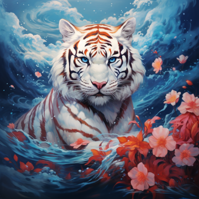 Tiger And Flowers  Diamond Painting Kits
