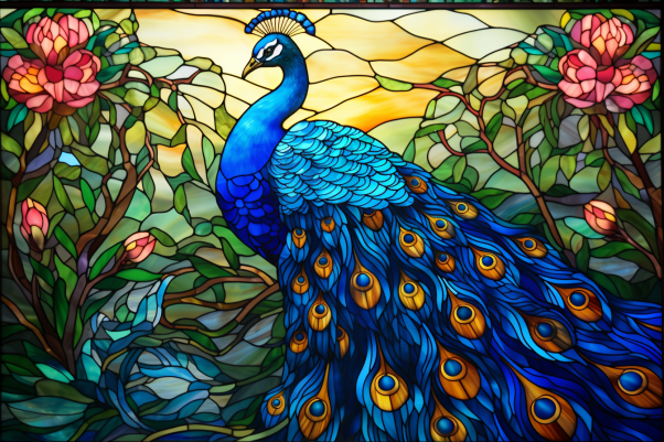 Peacock On Stained Glass  Diamond Painting Kits
