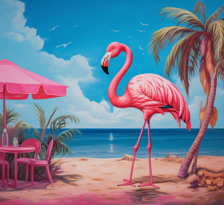 Pink Flamingo  On Vacay In Paradise