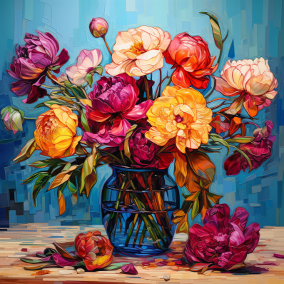 Lively Colorful Peonies In A Vase