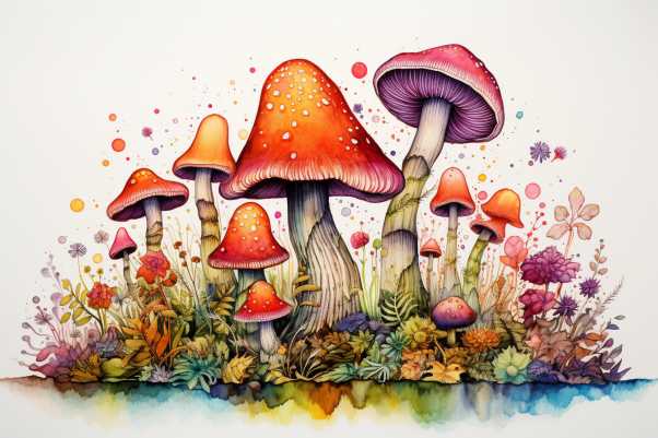 Pretty Watercolor Mushrooms