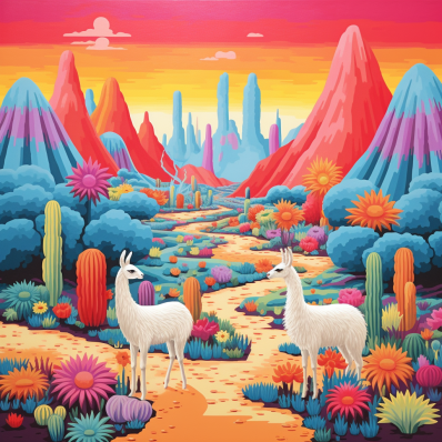 Mexican Llamas In Colorful Desert