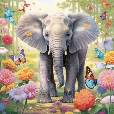 Elephant In A Magical Garden