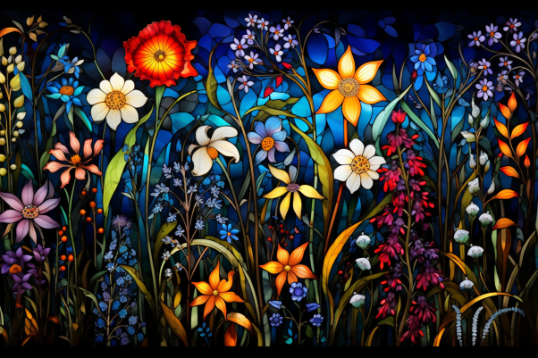 Evening Wildflowers On Stained Glass  Diamond Painting Kits