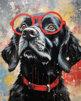 Black Doggy In Big Red Glasses