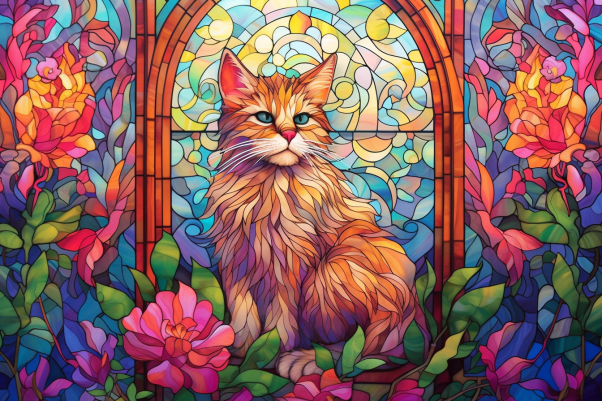 Stained Glass Orange Kitty  Diamond Painting Kits