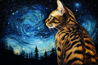 Thumbnail for Pretty Kitty Starry Night Bengal Cat Diamond Painting Kits
