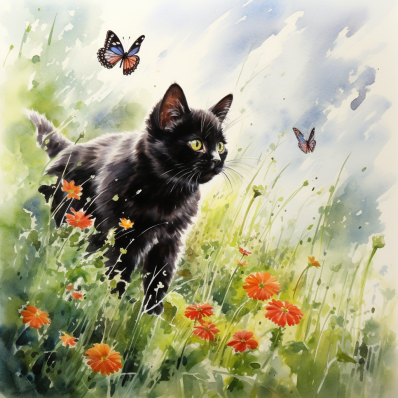 Black Kitties And Butterflies   Diamond Painting Kits