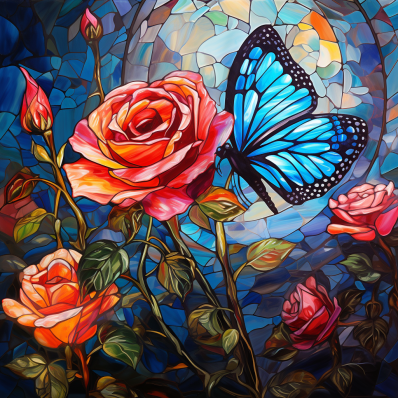 Stained Glass Rose And Butterfly
