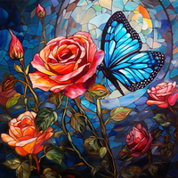 Thumbnail for Stained Glass Rose And Butterfly