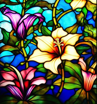 Thumbnail for Multi Colored Lilies On Stained Glass