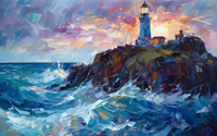 Thumbnail for Pink Sky, Wavy Ocean, Lighthouse On A Cliff