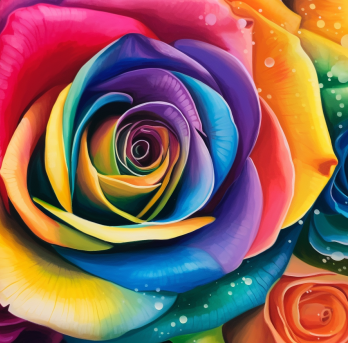 Rainbow Rose With Dew Drops