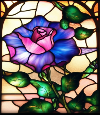 Stained Glass Blueish Purple Rose