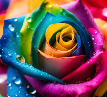 Vibrant Multi Colored Rose And Raindrops